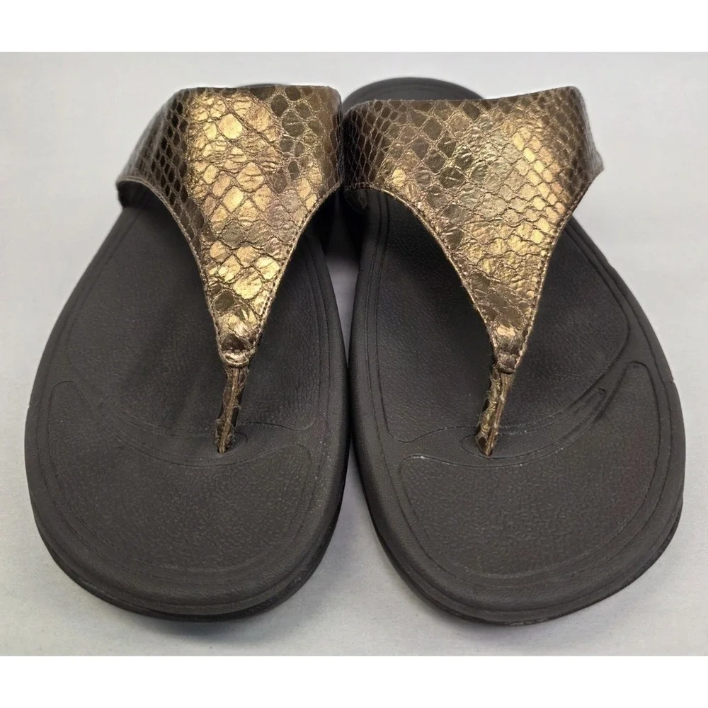Fitflop Lulu (Sz 7) Women's Bronze Shimmer Brown Flip Flop Thong Sandals